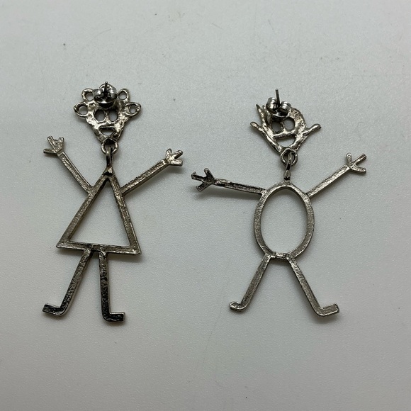 Stick people pierced earrings silver colored Boy Girl Man Woman - Picture 5 of 7